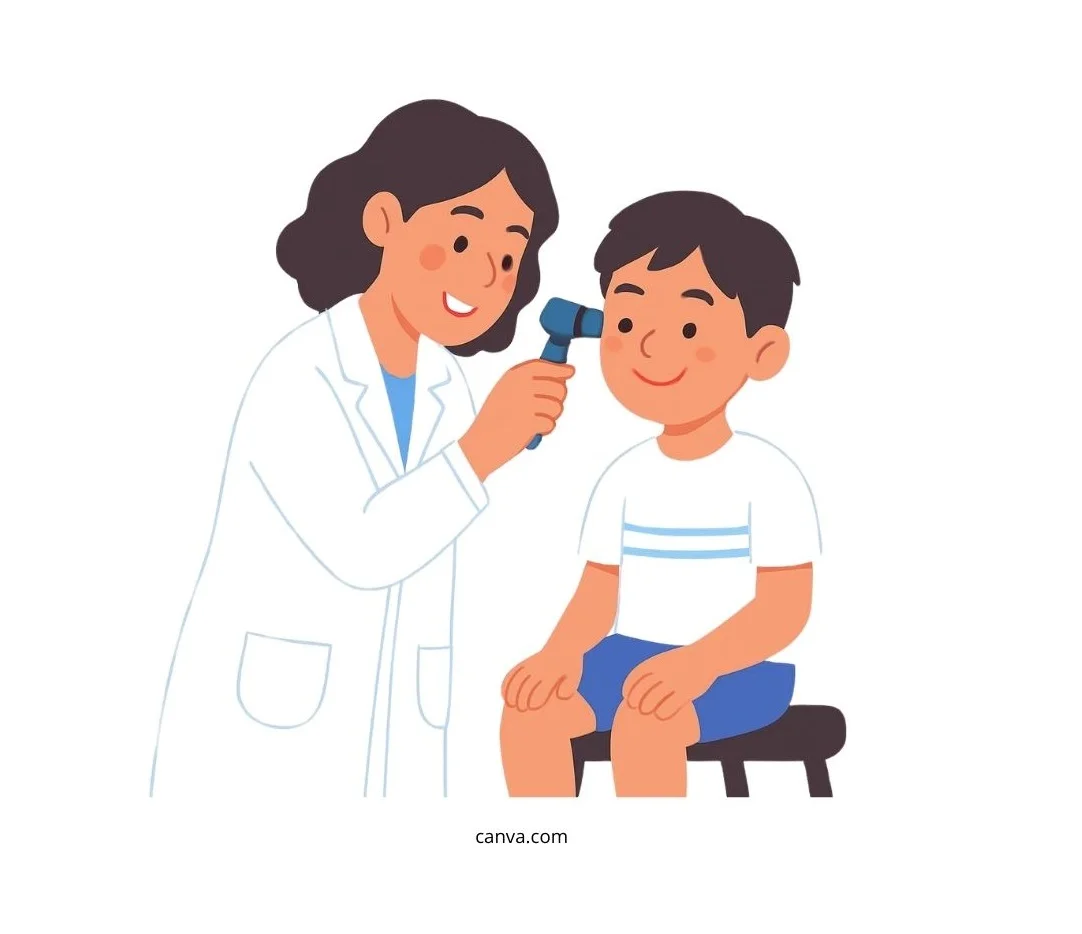 Ilustracja - Kobieta Logopeda bada dziecku ucho